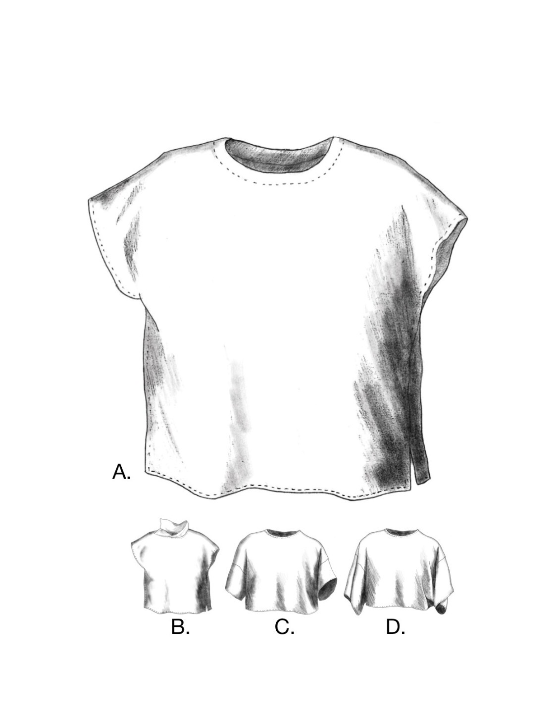 Jane Top pattern views A, B, C, D